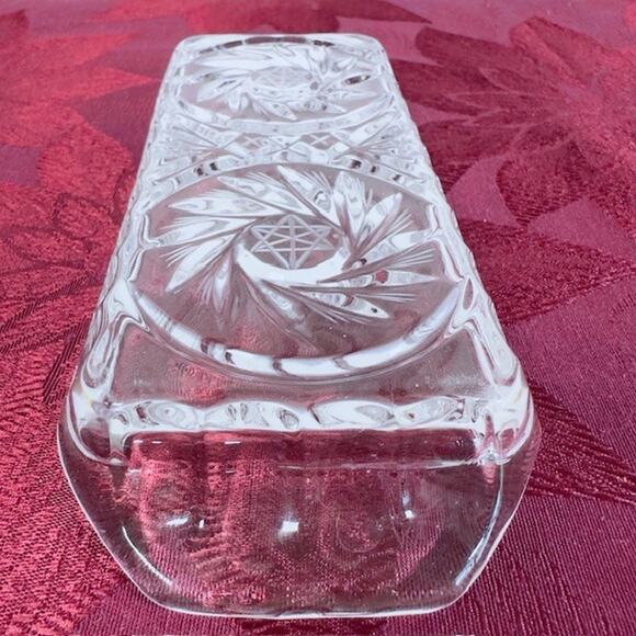 American Cut, Eleanor Butter Dish w/Handles Cut Pinwheel and Fan Blown Glass VTG - Picture 6 of 16